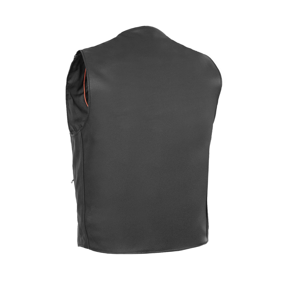 Buffalo Nickel Black Leather Vest for Men - Customizable Back & Satin Liner