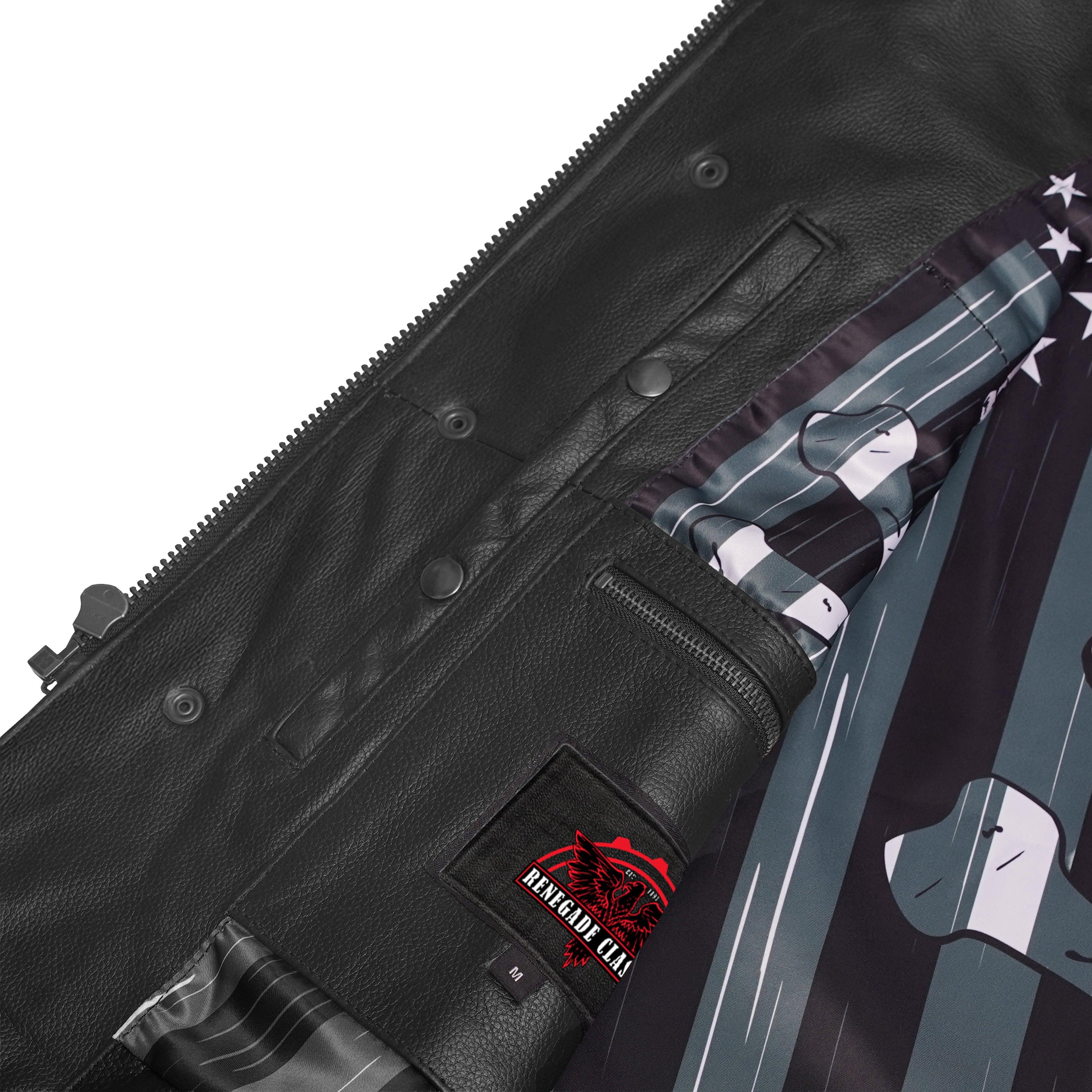 Private Men's Black Leather Motorcycle Vest