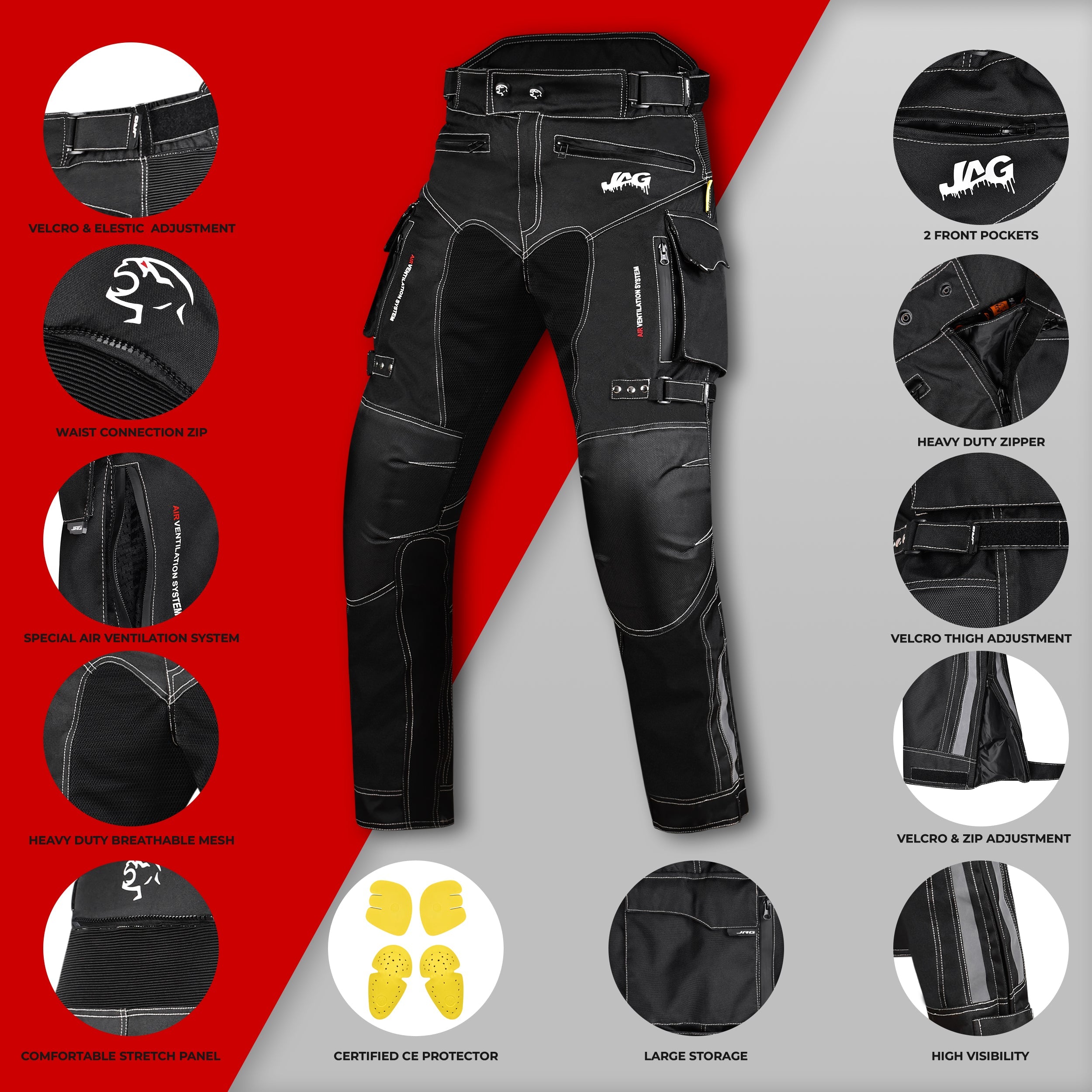 The mavrick- Motorcycle Protective Pants (Black)  By:JAG.