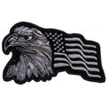 P396 Eagle With Waving Flag Black Silver Patriotic Iron on Patch